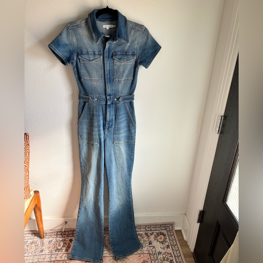 Americana Good American Light Blue Denim Jumpsuit size 1 w/as adjustable waist